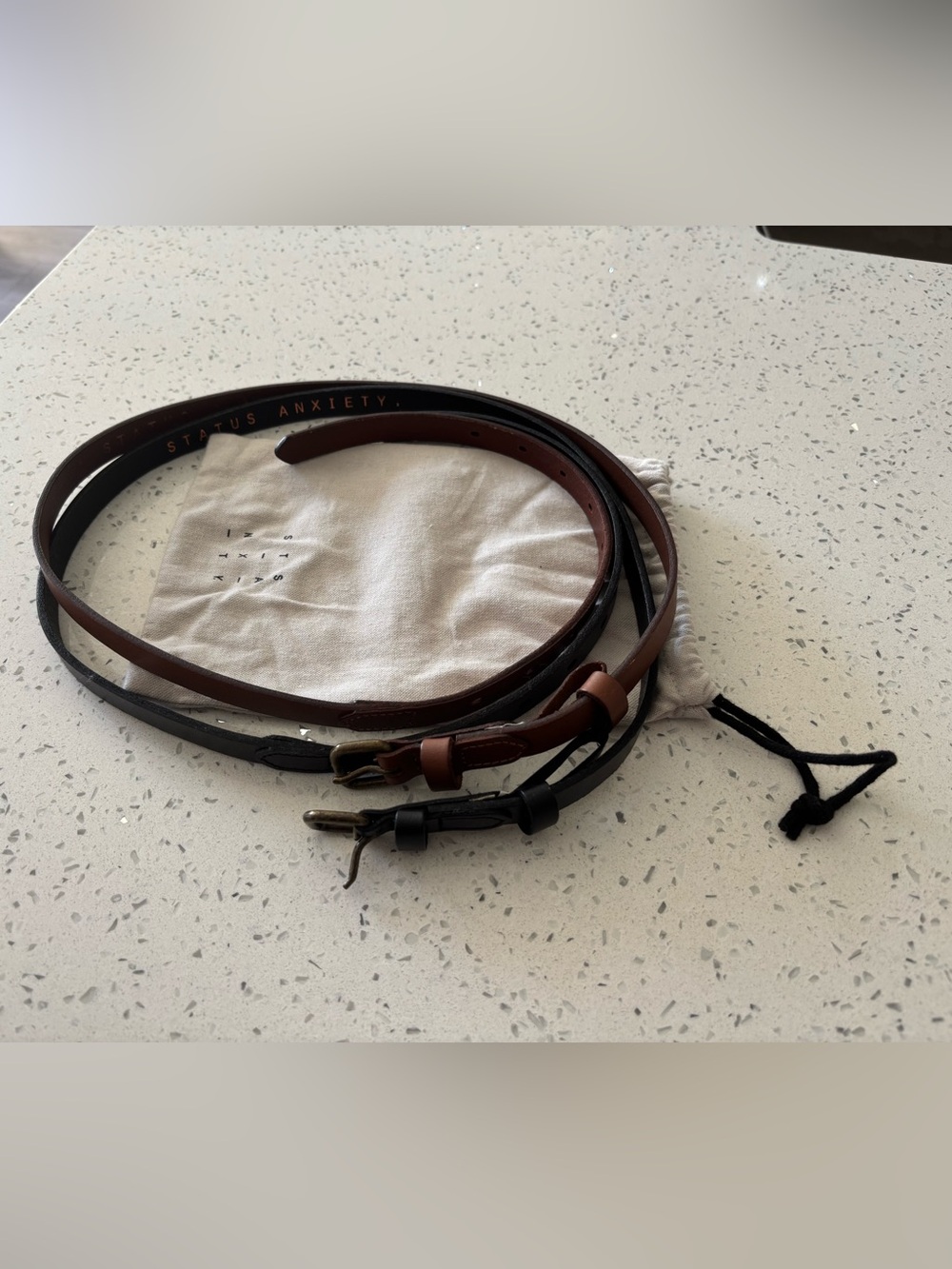 2 STATUS ANXIETY leather belts black and tan